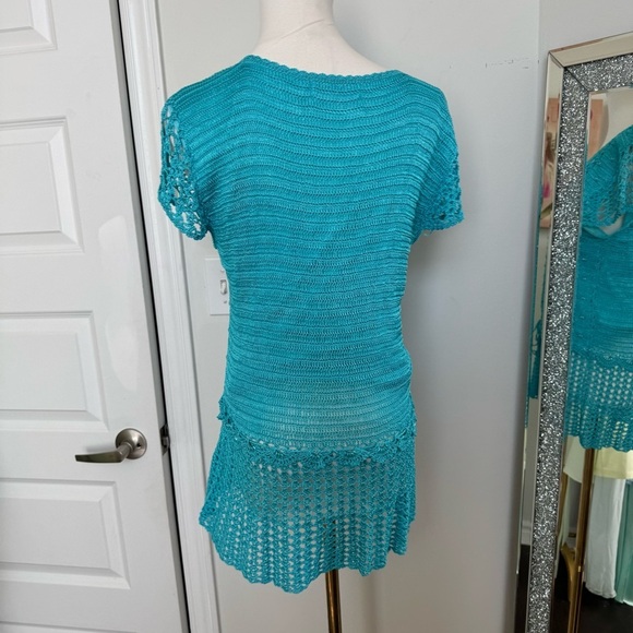 Vintage Fairycore Teal Crochet Swim Cover-Up knit mermaidcore XL - Picture 6 of 8